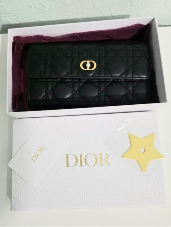 Dior Handbags - Dior Black Quilted Leather Wallet with Gold-Tone Hardware